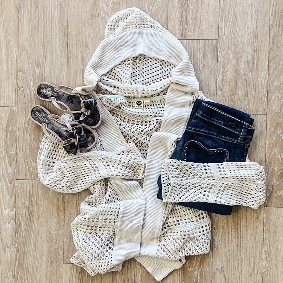 Roxy Sweaters - Roxy Off White Hooded Knit Cardigan XL